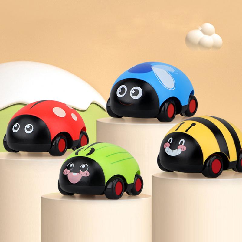 4Pcs Ladybug Shaped Vehicle For Cognitive Pull Back Car Non Battery Powered Fun For Parent Interaction Random Styles For Play