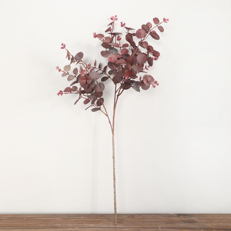 

1 шт. Штучний листок Осінній евкаліпт Штучні рослини Гілка Дім Сад Весільна вечірка Декорація вина червоного кольору