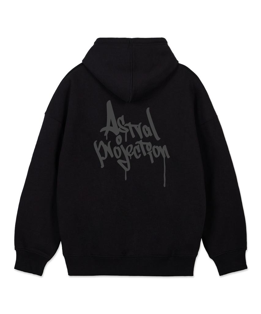 Pen Graffiti Lettering Oversized Wide Shoulder Hoodie_Black