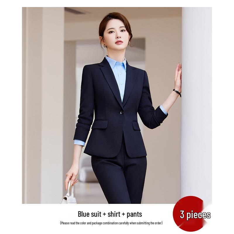 Women's Navy Blue Workwear Shirt and Suit Set for Post Office Bank Employees