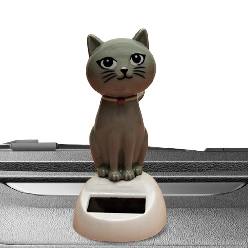 Solar Shaking Cat Car Decoration Cartoon Cat Toy Dashboard Decorations Solar Shaking Head Doll Black Cat Small Gadget Decor