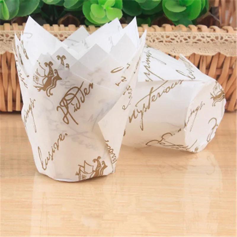 50 Stück Cupcake-Förmchen im Zeitungsstil Backförmchen für Hochzeitsfeier Caissettes Tulpenförmchen Muffin-Cupcake-Papierförmchen Ölfest Kuchenverpackung