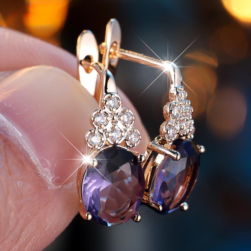 Luxuriöse Hochzeitsohrringe für die Braut, ovaler Schliff, blaue Zirkonia, Tropfenohrringe in Goldfarbe, Vintage-Schmuck, Kristallgeschenk