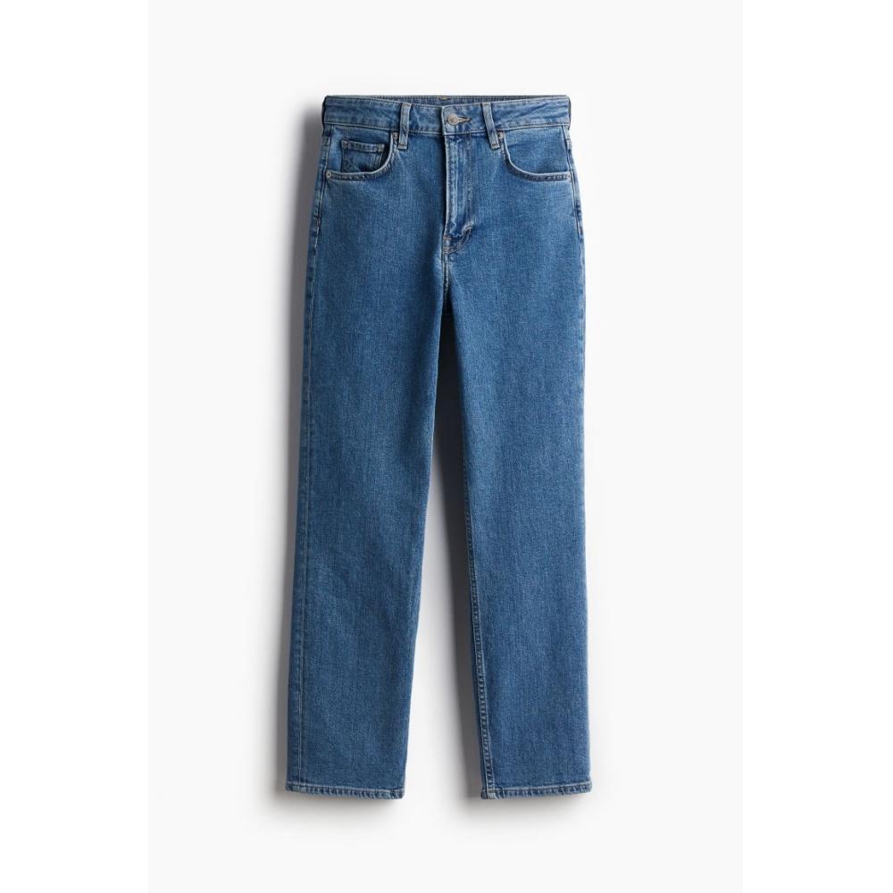 

H M Slim Straight High Ankle Jeans Denim blue