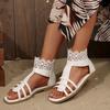 Plus Size 2025 Spring/Summer New Arrival Roman Bohemian-Style Woven Back Zipper Lace Flat Sandals