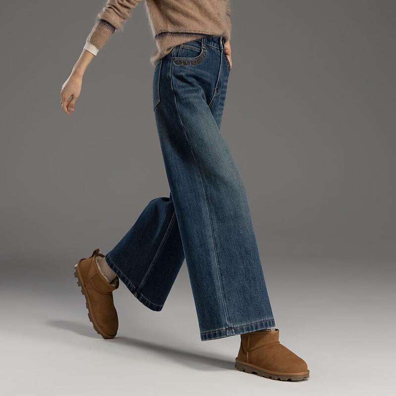 Demana Romantic New Narrative Women's Petite Winter Fleece-Lined Wide-Leg Jeans