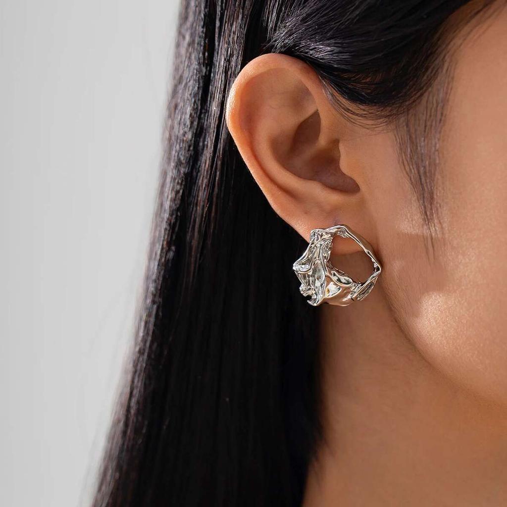 Salircon Vintage Unregelmäßige Verdrehte Metallstecker-Ohrringe Damen Übertreiben Punk Hohl Aus Piercing-Ohrringe Mode Schmuck Neu