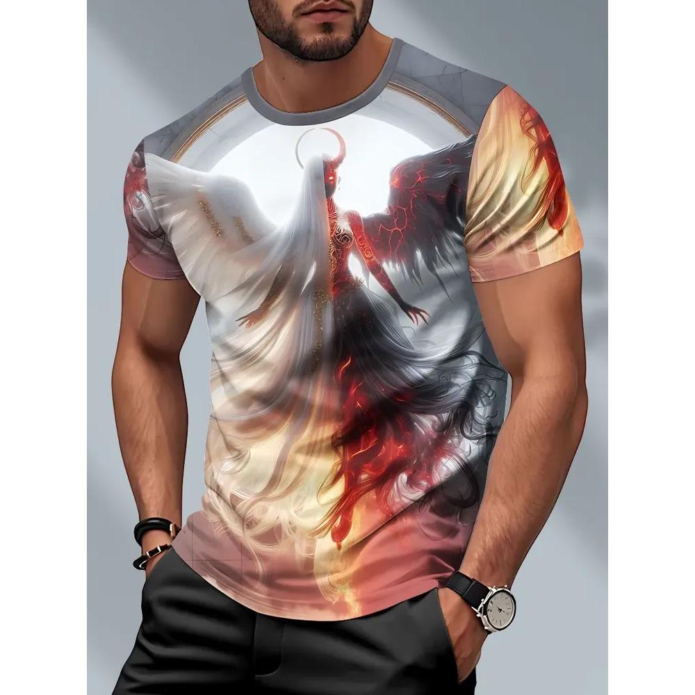 Sommer Herren Freizeit Mode Kreativ Lässig Täglich T-Shirt Locker Lässig T-Shirt 3D Digital Farbe Gedrucktes T-Shirt