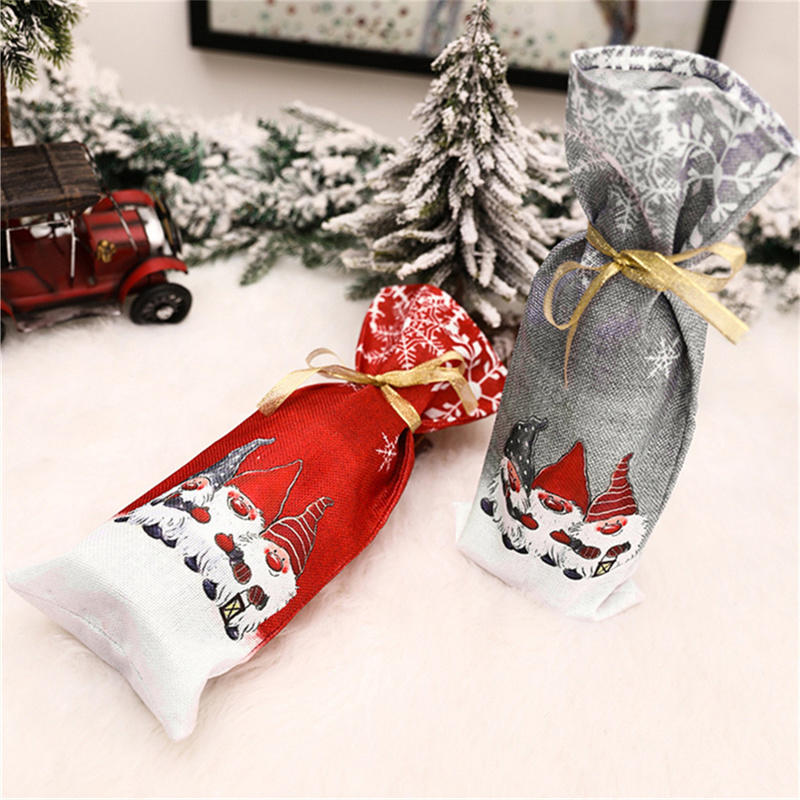 Creative Christmas Wine Bottle Bags Cute Santa Drawstring Wine Bottle Gift Cover Xmas Party Decor