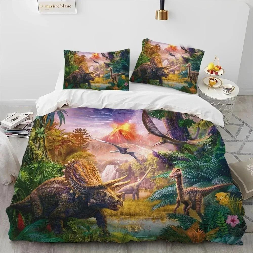 3D Cartoon Dinosaur Illusion Comforter Bedding Set,Duvet Cover Bed Set Quilt Cover Pillowcase,Queen Bedding Set for Boys Gift