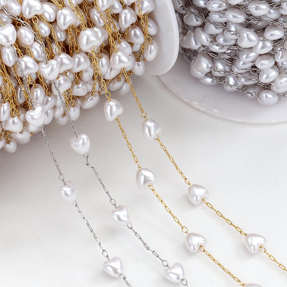 2meters 1meter Stainless Steel Love Heart ABS Pearl Beads Chains for Necklace Bracelet Chain for Jewelry Making DIY Wholesale