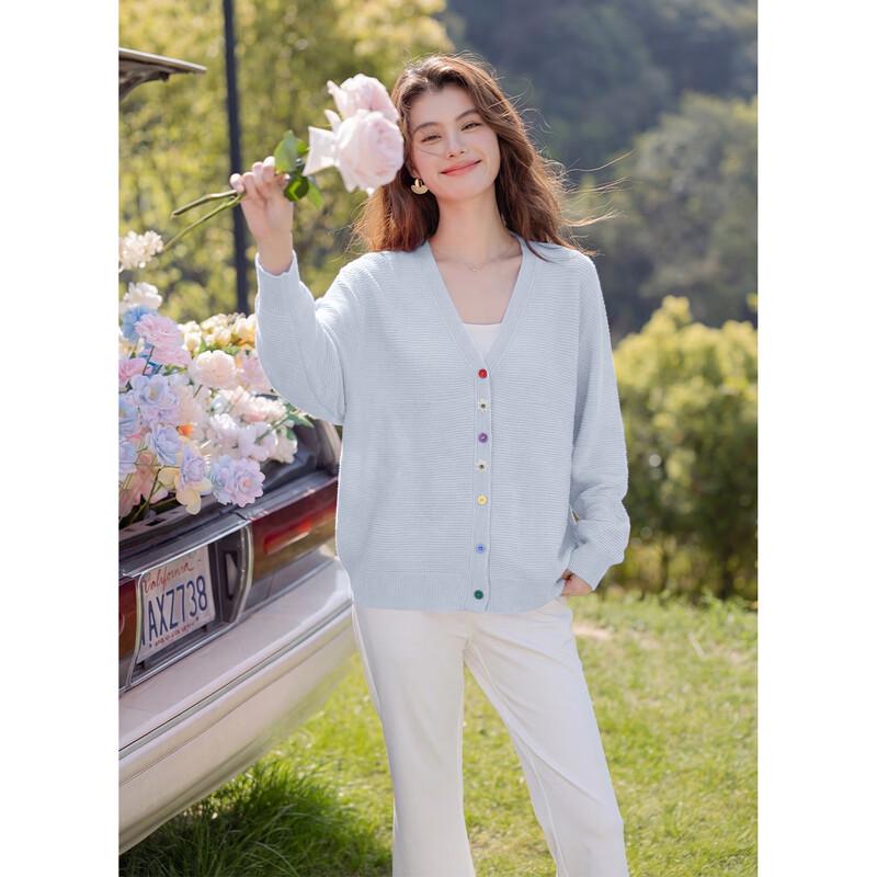 Mokana Women's V-Neck Knit Cardigan with Colorful Buttons
