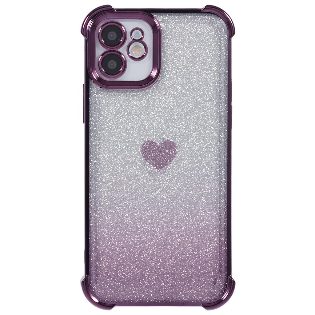 For iPhone 11 Drop Protection Cell Phone Case Heart Pattern TPU Glittery Powder Phone Cover