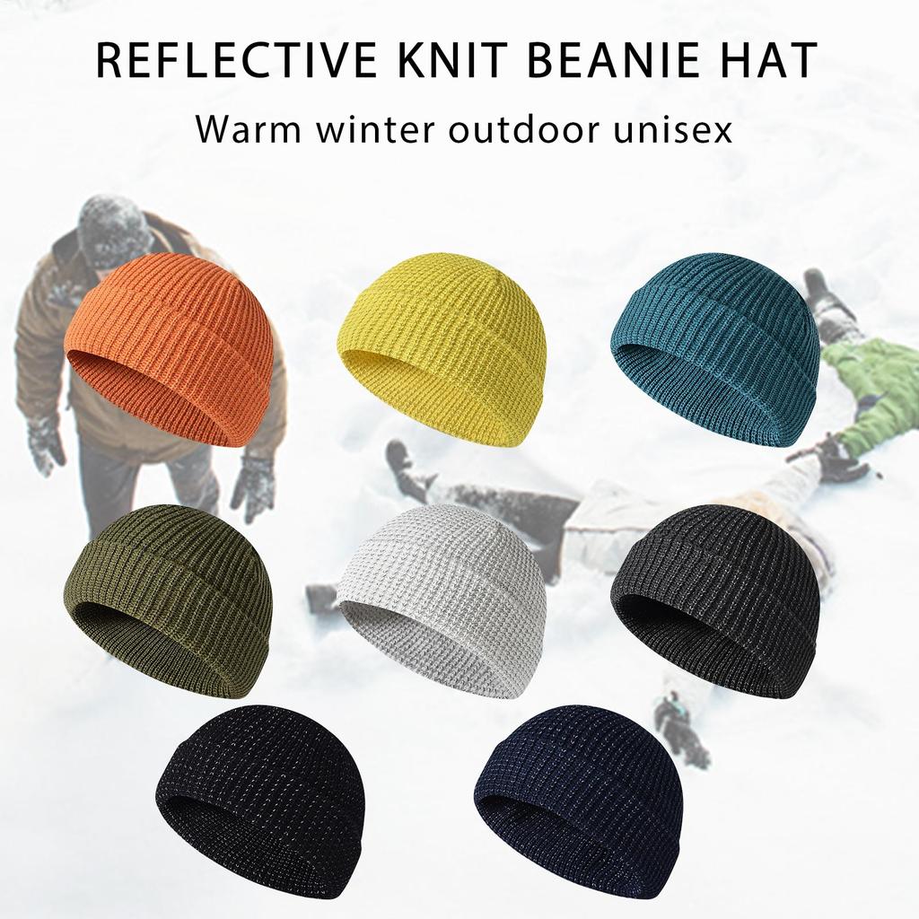 Reflective Beanie Hat Fishing Night Running Hats Outdoor Windproof Knitted Hat for Outdoor Sports and Hiking