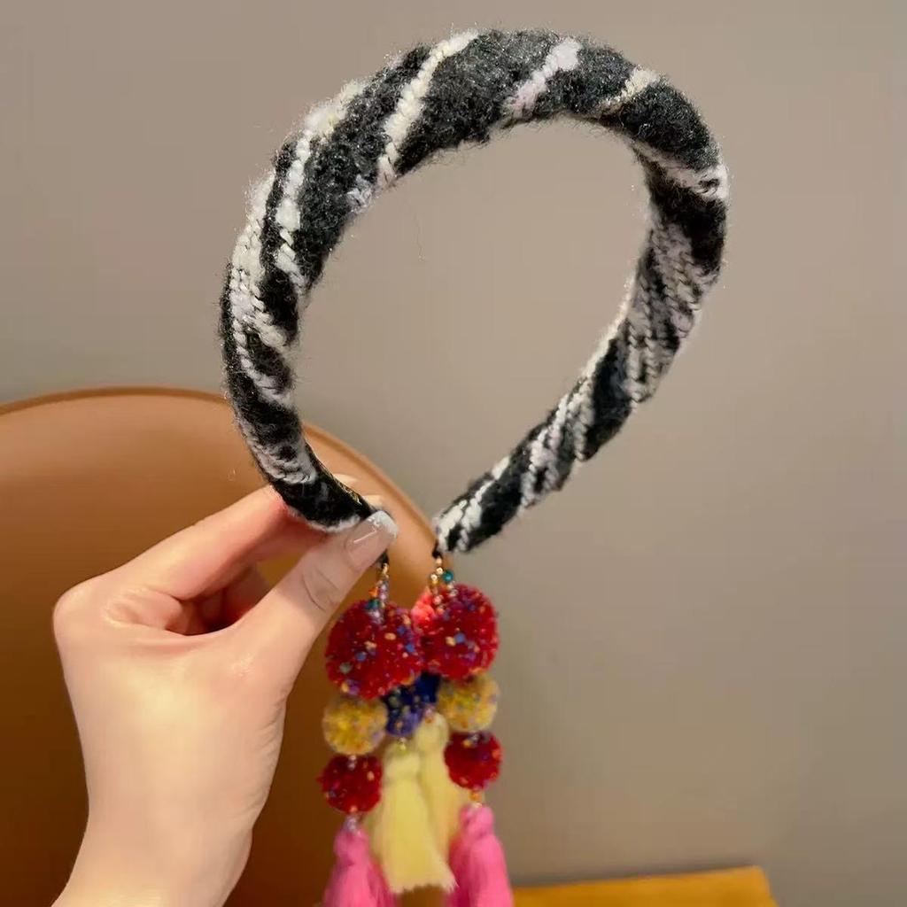 2025 New Style Colorful Braided Plush Headband for Girls - Wide-Edge Ethnic Hair Accessory