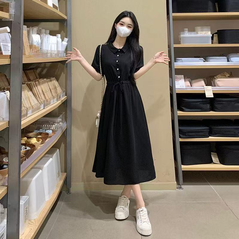 French Black Summer 2026 Hepburn-Inspired Slim Fit Chiffon Long Dress Skirt