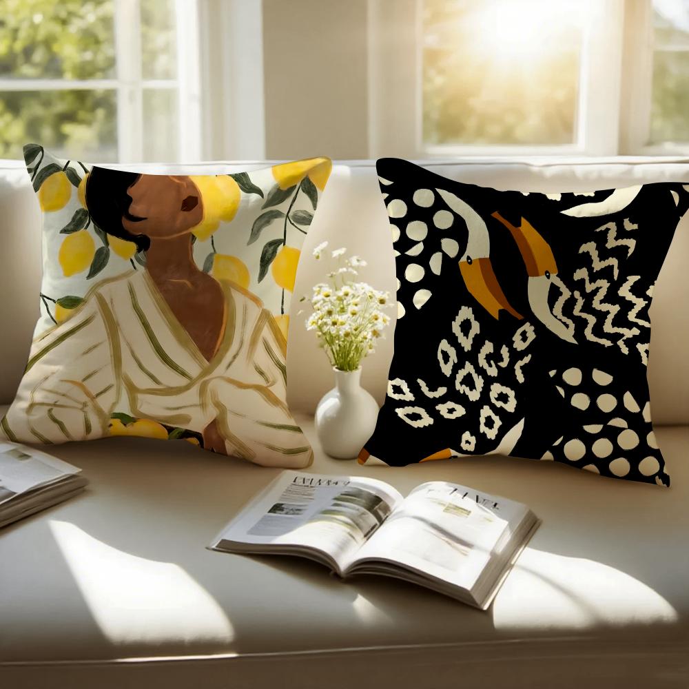 Creative Abstract Illustration Art Cushion Cover Pillowcase Antidustmite Invisible Zipper Short Plush Sofa Cushion