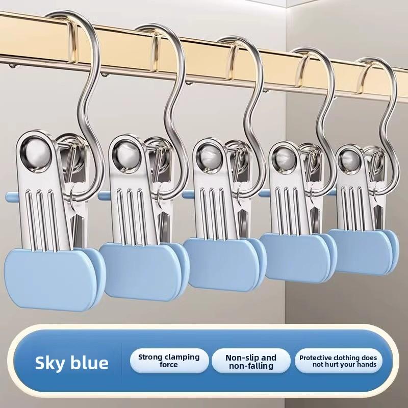 

5 шт. Бесшовные зажимы для брюк для хранения в шкафу для домашнего использования, Многофункциональные крючки 5pcs небесно-голубой
