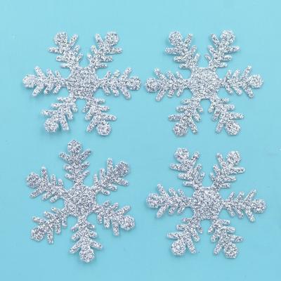 80Pcs 40mm Glitter Silver Snowflake Scrapbooking Applique DIY Crafts Patches Decoration Crafts Ornament Accessories