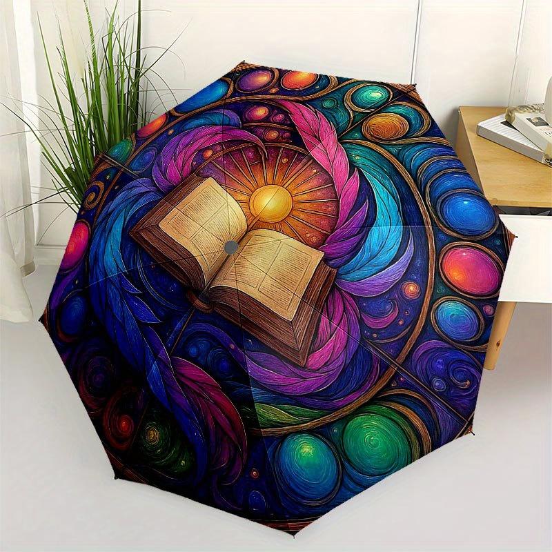 

Colorful Mandala Stained Cute Window Art: Vibrant Feather Design for Home Decor Umbrella, Cute Umbrella with Cute Design, Portable 3-Fold Compact Umbr