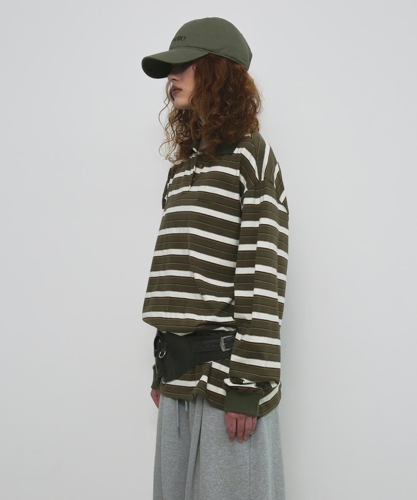 Saendeulig Stripe Overfit Collar T-Shirt_Khaki