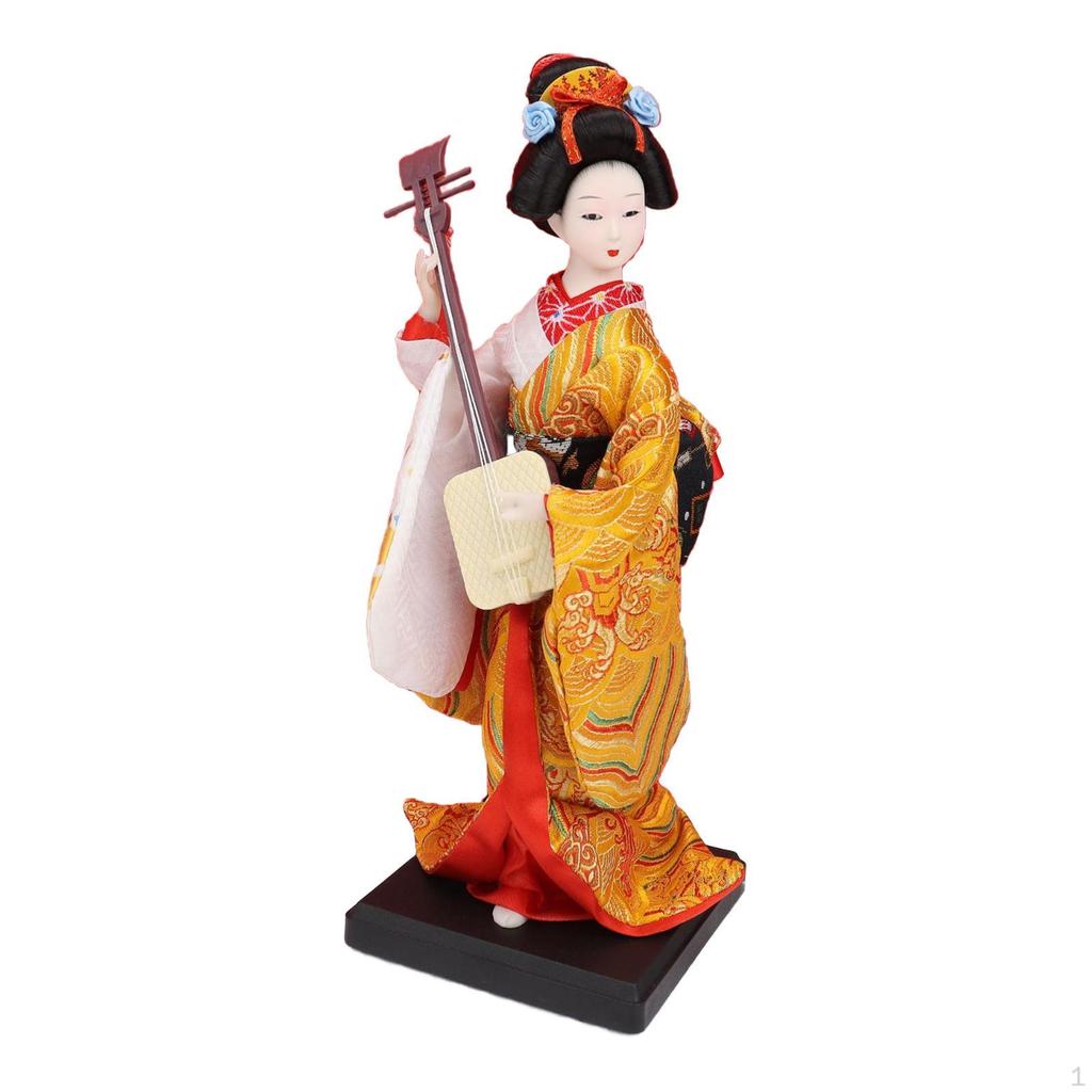 Poupée Geisha Japonaise Ethnique de 23 cm Figurine de Collection, Statue de Fille en Kimono Vintage pour Table