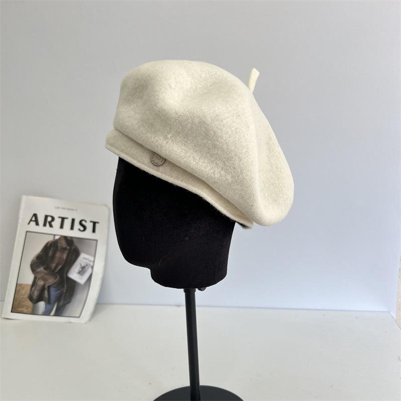 

Высококачественный берет женский новый зимний для маленького лица шерстяная шляпа-бутон темпераментная шляпа художника M（56-58cm） белый