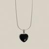 Black Onyx Heart Necklace Silver
