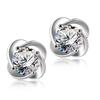Zhenrong Korean-Style Sparkling Four-Leaf Clover Stud Earrings, Silver-Plated Jewelry, Hypoallergenic White Gold Finish