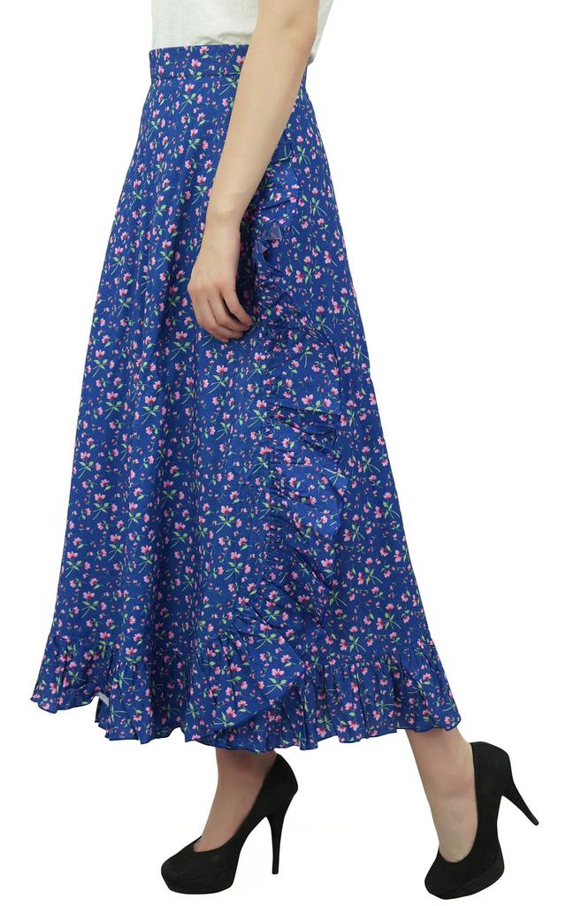 Phagun Floral Printed Wrap Self Belt Cotton Ruffled Magic Women's