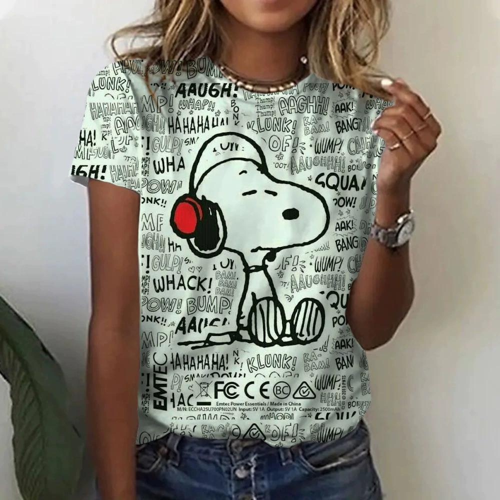 2026 Women's T-Shirt Snoopy Pattern 3D Digital Printing Women's Fashion Short Sleeve Casual Ladies