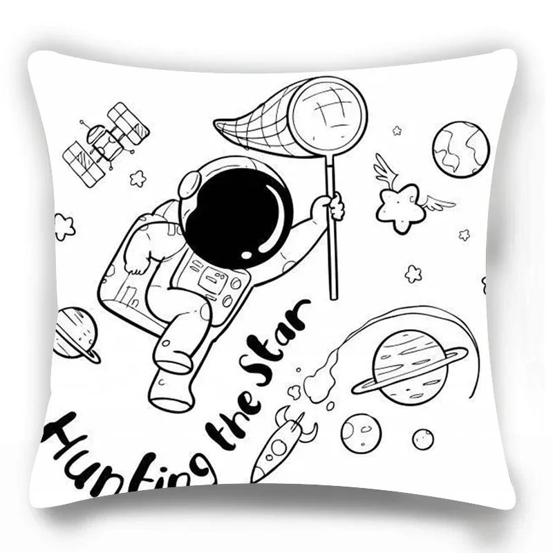 

Дом Поясничная Подушка Декоративная Наволочка Астронавт Космическая Планета Космический Корабль Наволочка 66x66cm бордовый