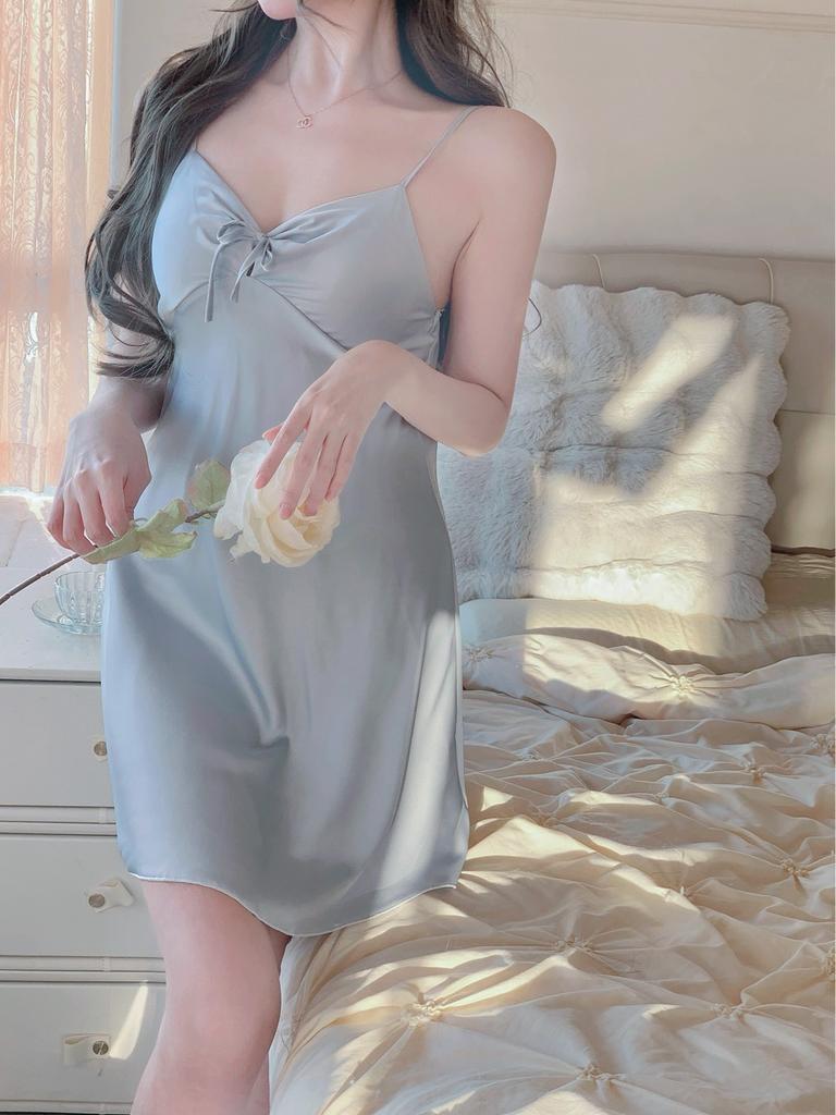 Solid Color Sexy Pajamas Women's Ice Ribbon Chest Pad Suspender Pajamas 1011 New Silk Loungewear Available