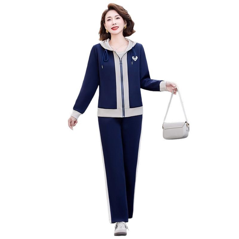 Stylish Spring & Autumn Sports Suit for Women: Age-Defying, Elegant Two-Piece Set for Middle-Aged & Elderly Moms.