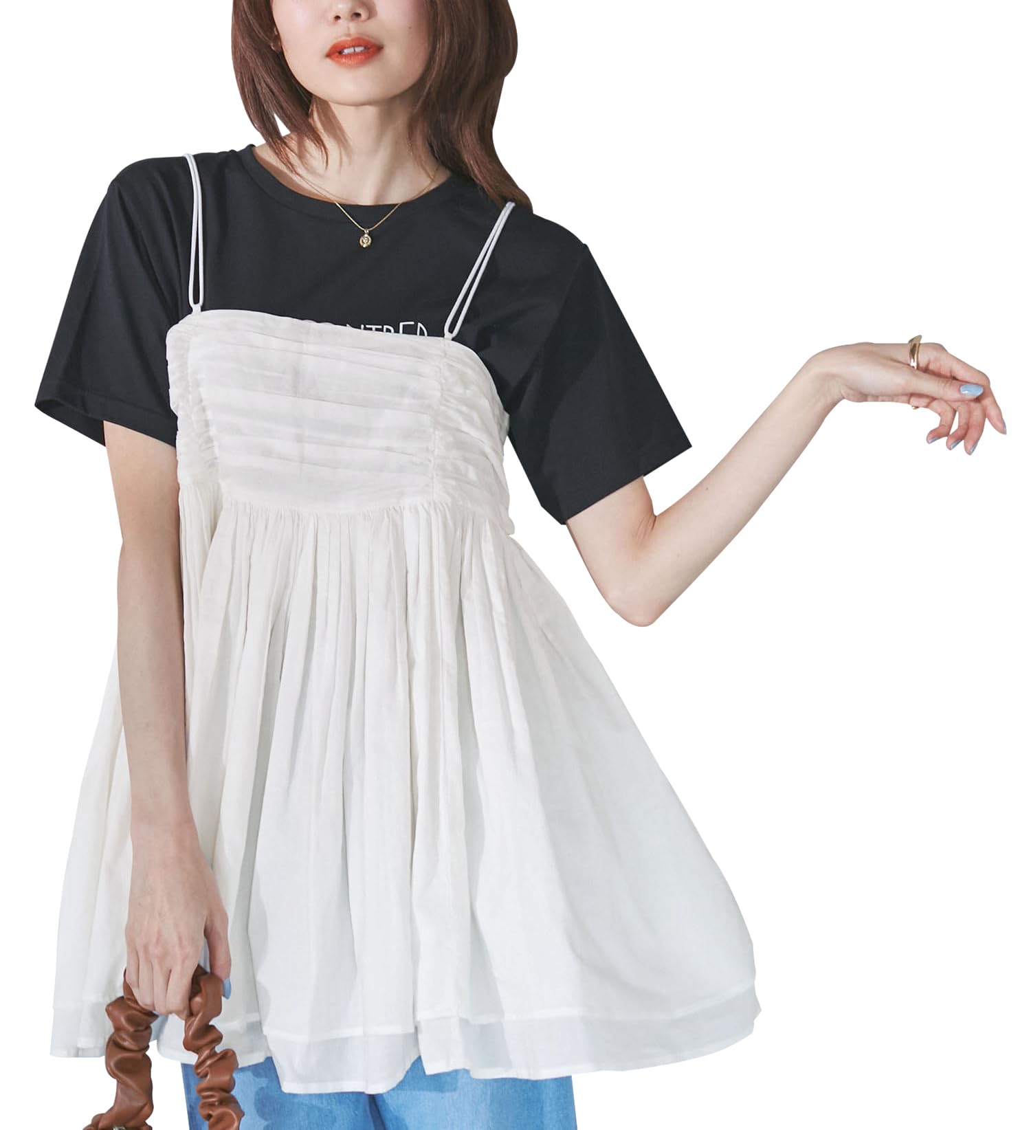 

ROPE PICNIC emur Volume Gathered Camisole, Women s, Off-White (15)