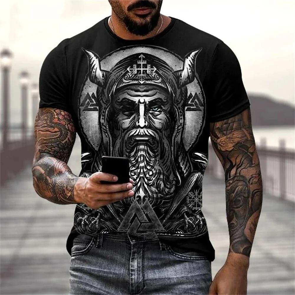 Summer Viking Warriors Graphic 3d Print T Shirt Nordic Style Men's Oversized Short Sleeve Tops Tees Men's Clothing Size XXS-6XL