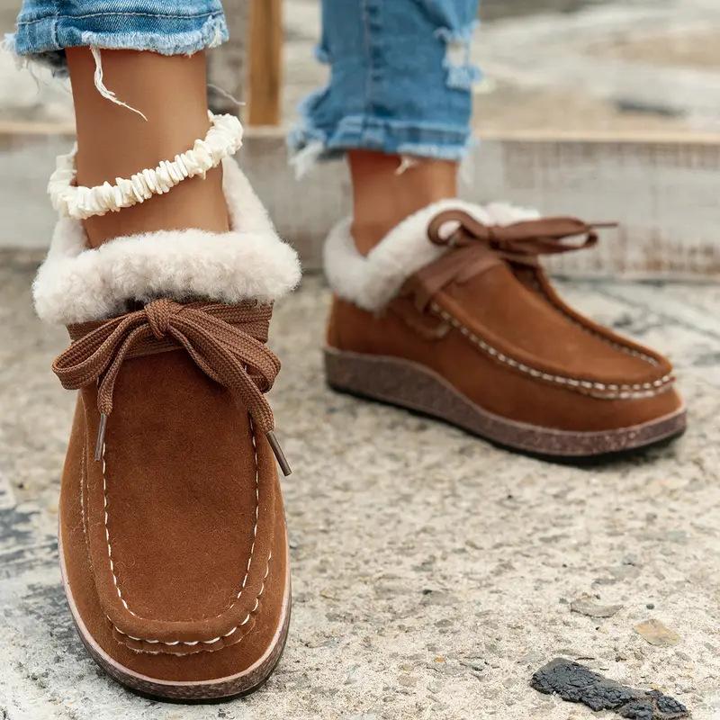 

Женские теплые флисовые низкие кеды на плоской подошве, слипоны, ленивые повседневные хлопковые туфли больших размеров 43 светло-коричневого