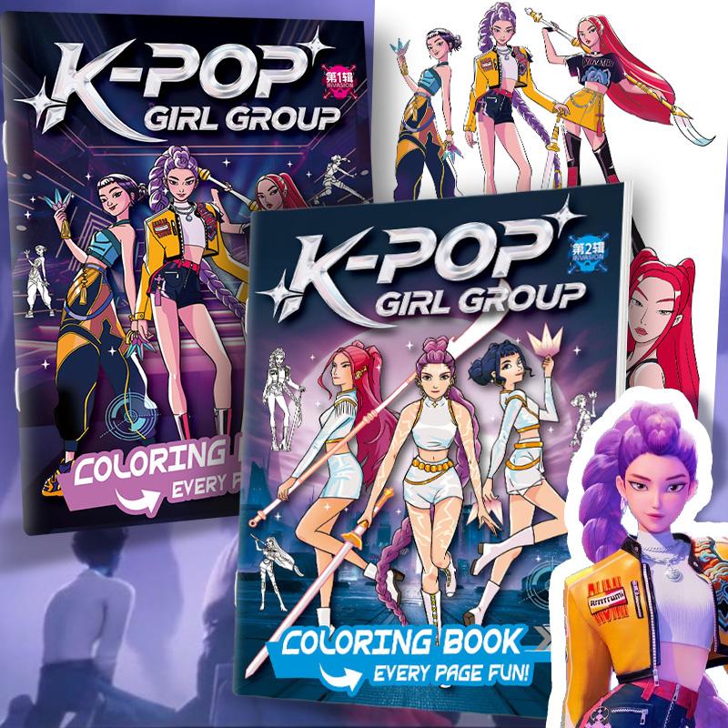 KPop Demon Hunter Coloring Books Cute Cartoon Tracking Kids Painting Sketch Stationery Book Creative Stick Figures Birthday Gift