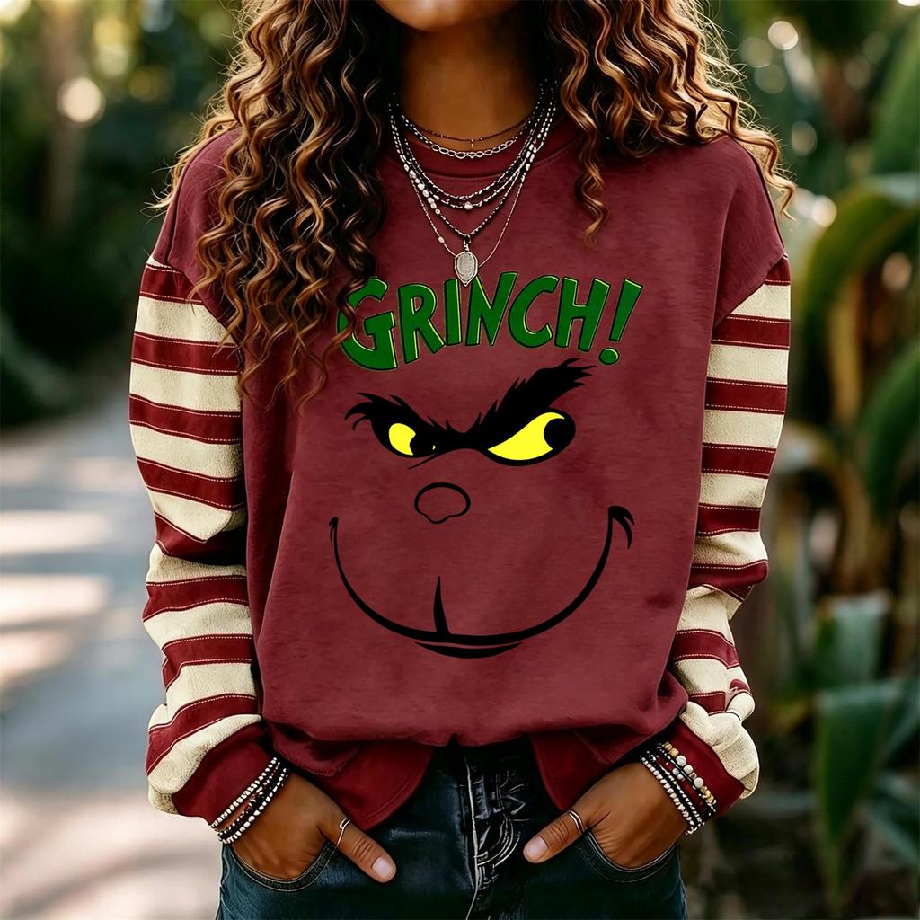 Women's Fashion Long Sleeve Neck Pullover Sweatshirt with Christmas Print