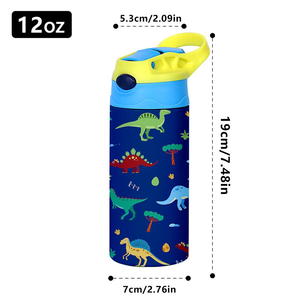 350ml Cartoon-Muster Vakuumbecher Kinder Isolierte Wasserflasche Niedliches Tier Stroh Thermoskanne Handgehaltene Kanne für Outdoor Schule