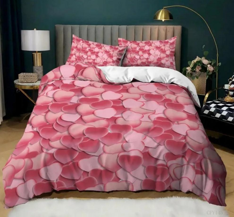 

Comforter Love Heart Pattern King Size Couple Bedding Set Romantic For Girls And Women 3 Pcs With 2 S Comforter (quilt)-EU Single(135*200cm)3pcs
