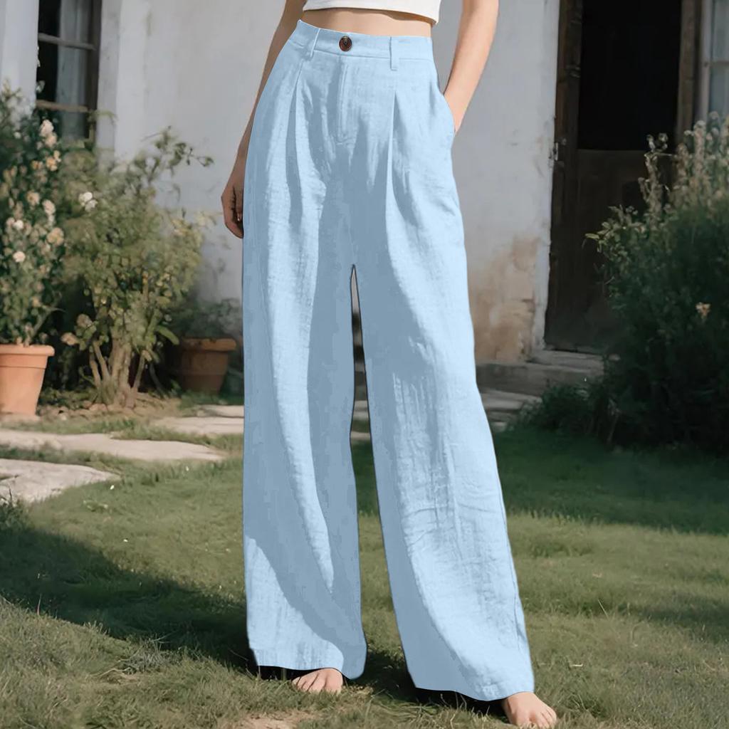 Ladies' Color Casual Fashion Breathable Loose Cotton And Linen Pants