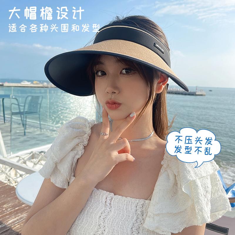 Sun hat children's summer new sunscreen hat shows a small face, UV protection, large brim, empty top vinyl straw hat