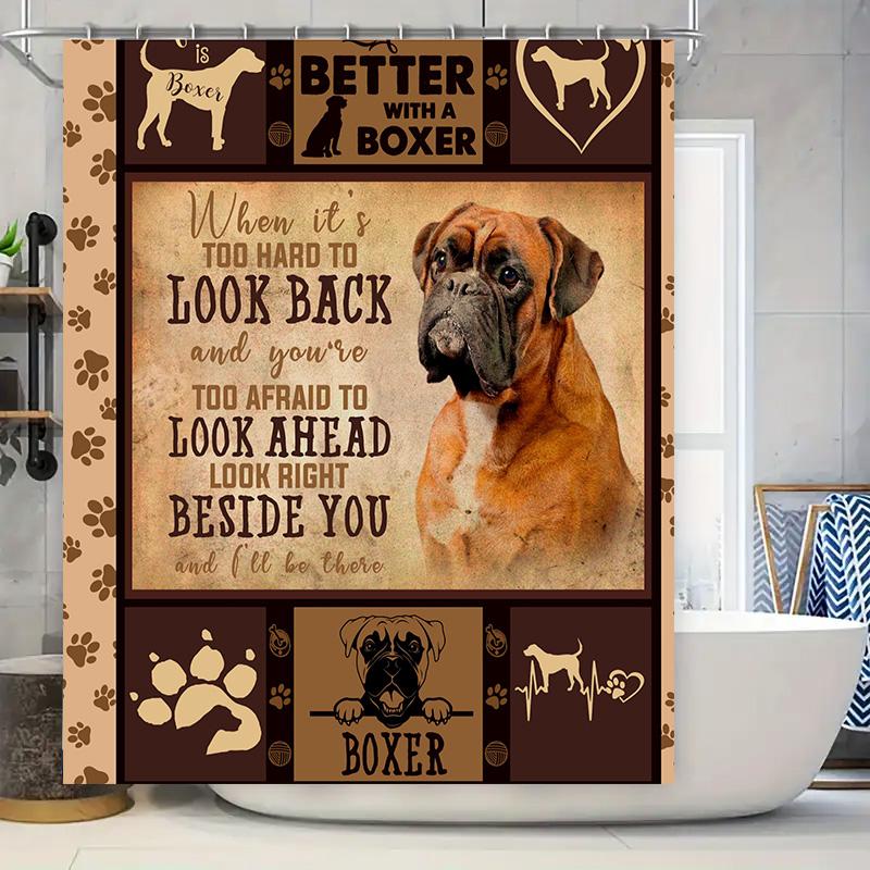 

Boxer Dog Shower Curtain Love for Pets Decor Rustic Country Style Home Accessories Waterproof Fabric with Cute Animal Design Per 90x180cm