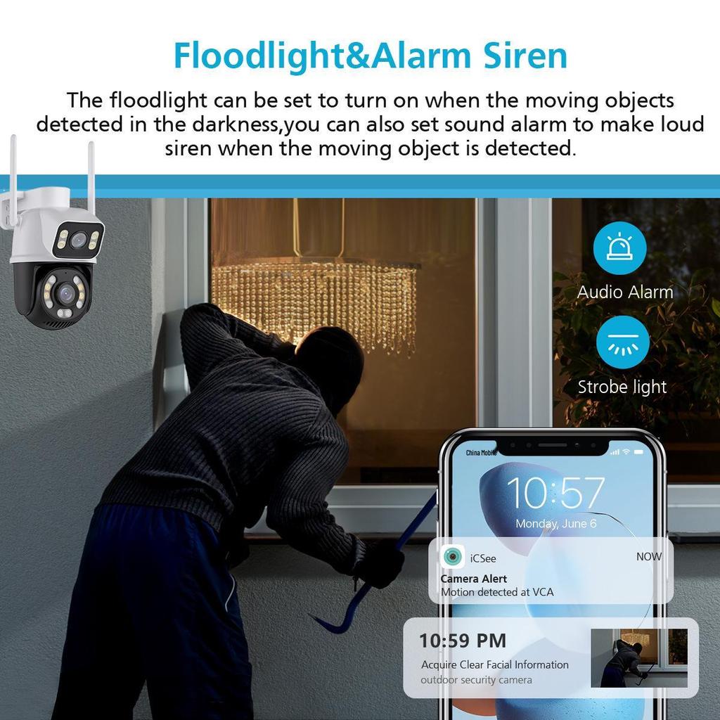 iCSee Dual-Lens Wireless WiFi Camera: HD Full-Color Night Vision & Mobile Remote Outdoor Surveillance