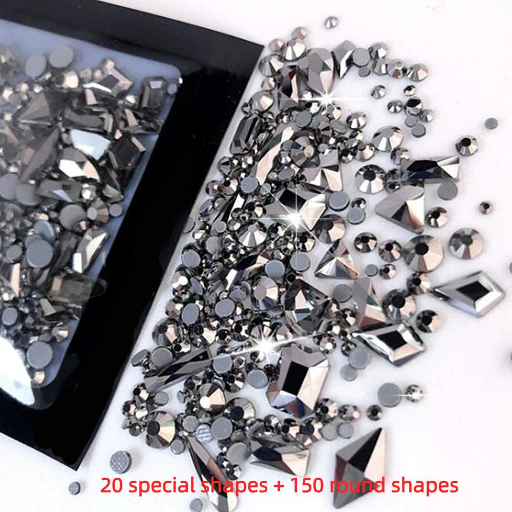 AB Flatback Glass Nail Art Rhinestones Multi-shape Mixed Diamond Gems Blue Purple Crystal Stones For DIY Nail Decoration