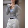 Women's Slim Fit Faux Two-Piece Wool Blend Colorblock Knit Top