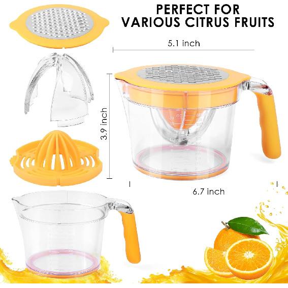 Citrus Juicer 4-in-1 Manual Juicer, ChefVille MJ02 Multifunctional Hand Juicer, Lemon Lime Squeezer with Comfortable Grip Handle, 21-Ounce Capacity