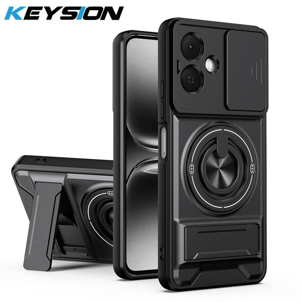 KEYSION Magnetic Phone Case for TECNO Spark Go 2 Slide Camera Protection Upright Kickstand Shockproof Cover for Infinix Smart 10