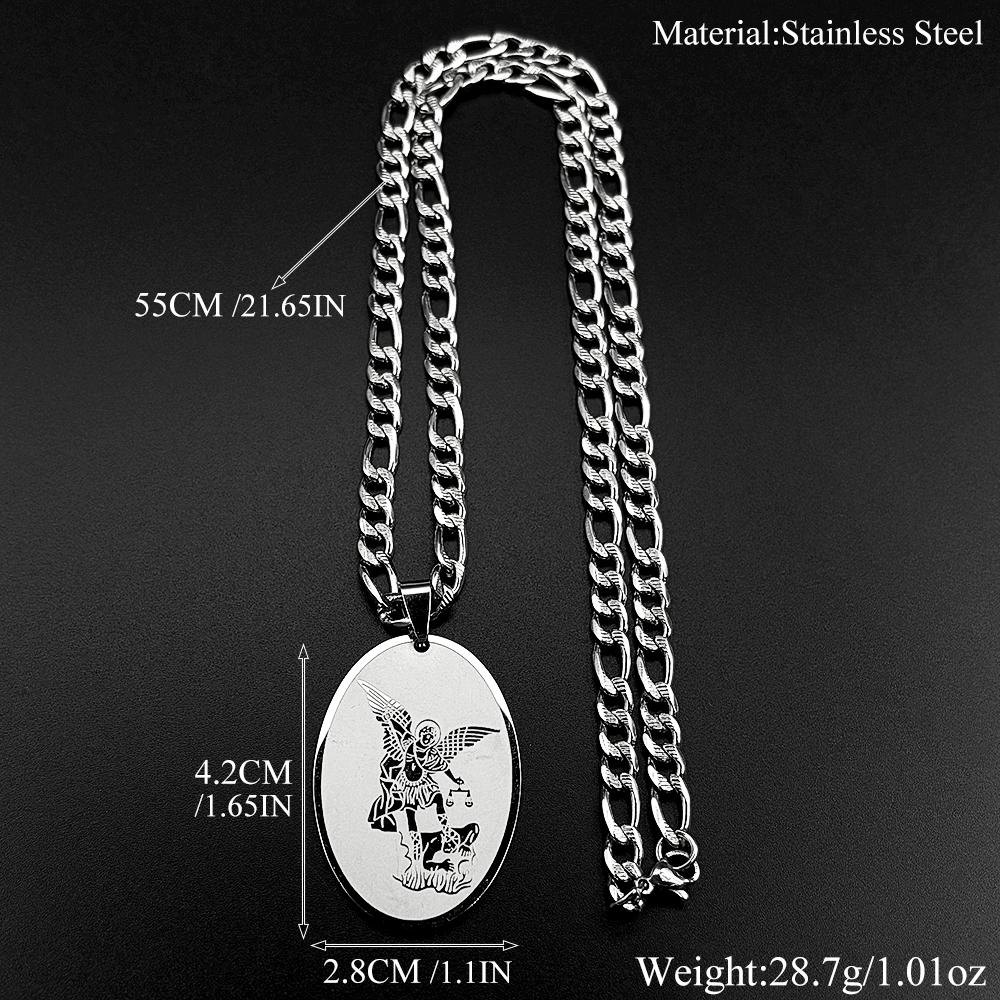 Archangel St.Michael Protect Us Oval Medal Pendant Necklace for Women Men Stainless Steel Gold Color Saint Michael Chain Jewelry
